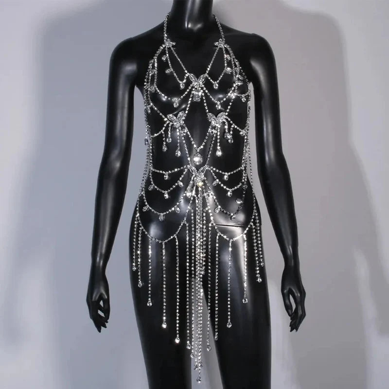 Fringed Butterfly Skirt Top Women Bra Jewelry Dress Rhinestone New Summer Pendant Bathing Sexy Bodysuit Panties Swim Bikini 2024