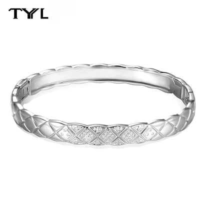 TYYL Vintage Glossy Diamond-shaped Cross Bracelet for Women Gold Plated Rhombus Zircon Quilted Surface Texture Bangle Jewelry