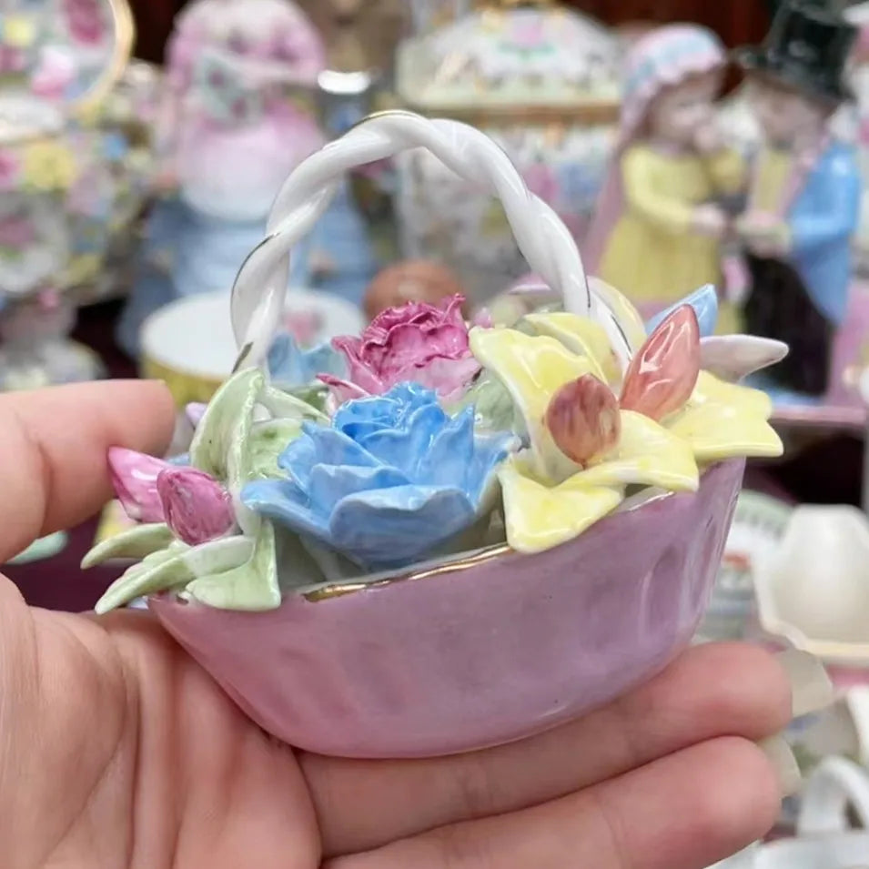 Ceramics Flower Jewelry Storage Box Vase Teapot Flower Basket Jewelry Case Storage Jewelry Organizer Display Home Decor Ornament